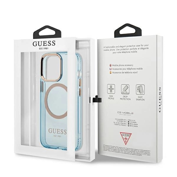 Guess Gold Outline Translucent MagSafe case for iPhone 13 Pro / iPhone 13 - blue_7