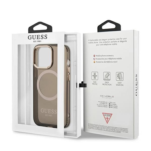 Guess Gold Outline Translucent MagSafe Case for iPhone 13 Pro / iPhone 13 - Black_7