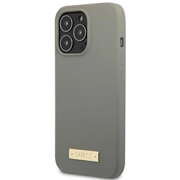 Guess GUHMP13LSPLG iPhone 13 Pro / 13 6.1" grey/grey hard case Silicone Logo Plate MagSafe_1