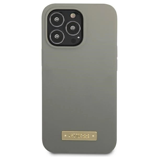 Guess GUHMP13LSPLG iPhone 13 Pro / 13 6.1" grey/grey hard case Silicone Logo Plate MagSafe_2