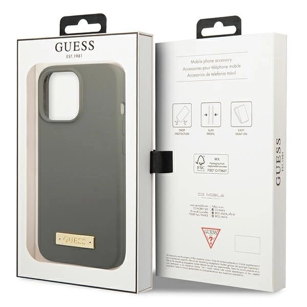 Guess GUHMP13LSPLG iPhone 13 Pro / 13 6.1" grey/grey hard case Silicone Logo Plate MagSafe_7