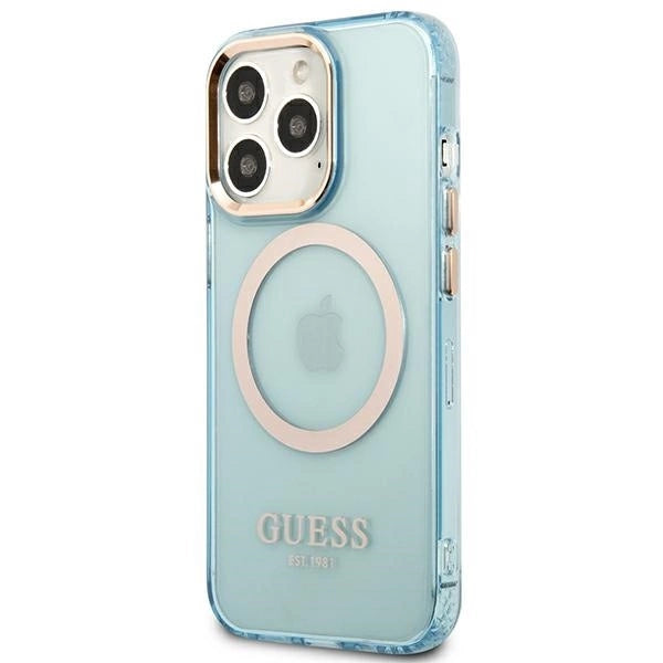 Guess GUHMP13XHTCMB iPhone 13 Pro Max 6.7" blue/blue hard case Gold Outline Translucent MagSafe_1
