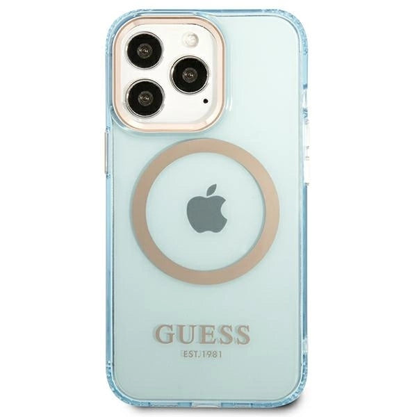 Guess GUHMP13XHTCMB iPhone 13 Pro Max 6.7" blue/blue hard case Gold Outline Translucent MagSafe_2