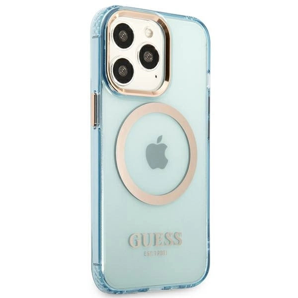Guess GUHMP13XHTCMB iPhone 13 Pro Max 6.7" blue/blue hard case Gold Outline Translucent MagSafe_3