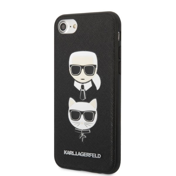 Karl Lagerfeld KLHCI8SAKICKCBK iPhone 7/8 / SE 2020 / SE 2022 black/black hardcase Saffiano Karl&Choupette Head_1