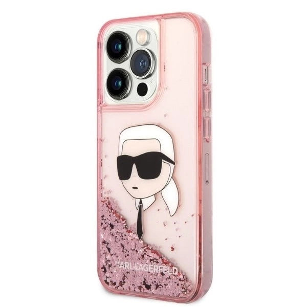 Karl Lagerfeld Glitter Karl's Head case for iPhone 14 Pro - pink_1