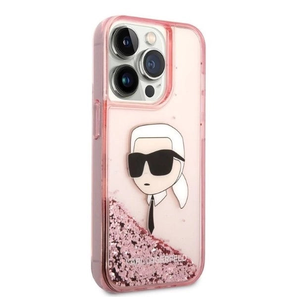 Karl Lagerfeld Glitter Karl's Head case for iPhone 14 Pro - pink_3