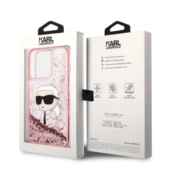 Karl Lagerfeld Glitter Karl's Head case for iPhone 14 Pro - pink_7