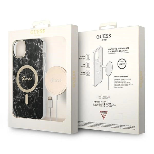Set Guess GUBPP14SHMEACSK Case+ Charger iPhone 14 6.1" black/black hard case Marble MagSafe_9