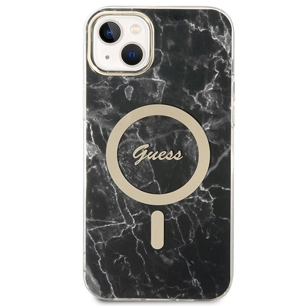 Set Guess GUBPP14SHMEACSK Case+ Charger iPhone 14 6.1" black/black hard case Marble MagSafe_2
