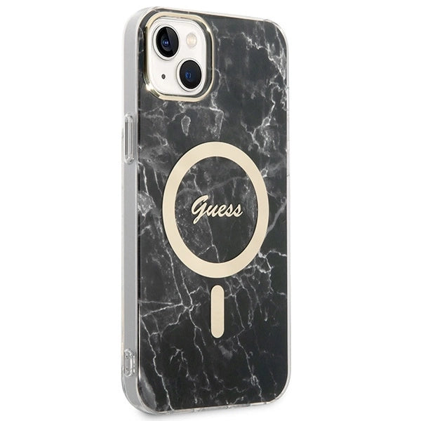 Set Guess GUBPP14SHMEACSK Case+ Charger iPhone 14 6.1" black/black hard case Marble MagSafe_3