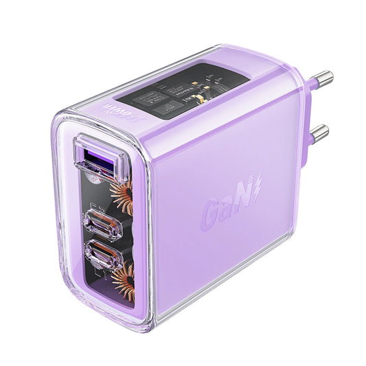 Acefast charger GaN 65W 3 ports (1xUSB, 2xUSB C) purple (A45)_0