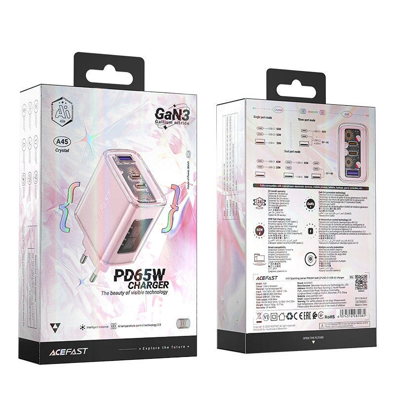 Acefast charger GaN 65W 3 ports (1xUSB, 2xUSB C) pink (A45)_4