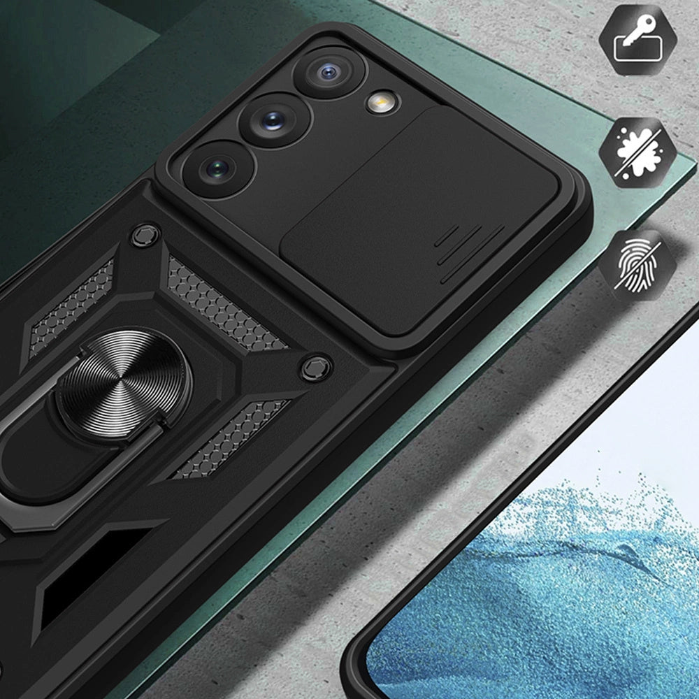 Hybrid Armor Camshield case for Samsung Galaxy S23 armored case with camera cover blue_3