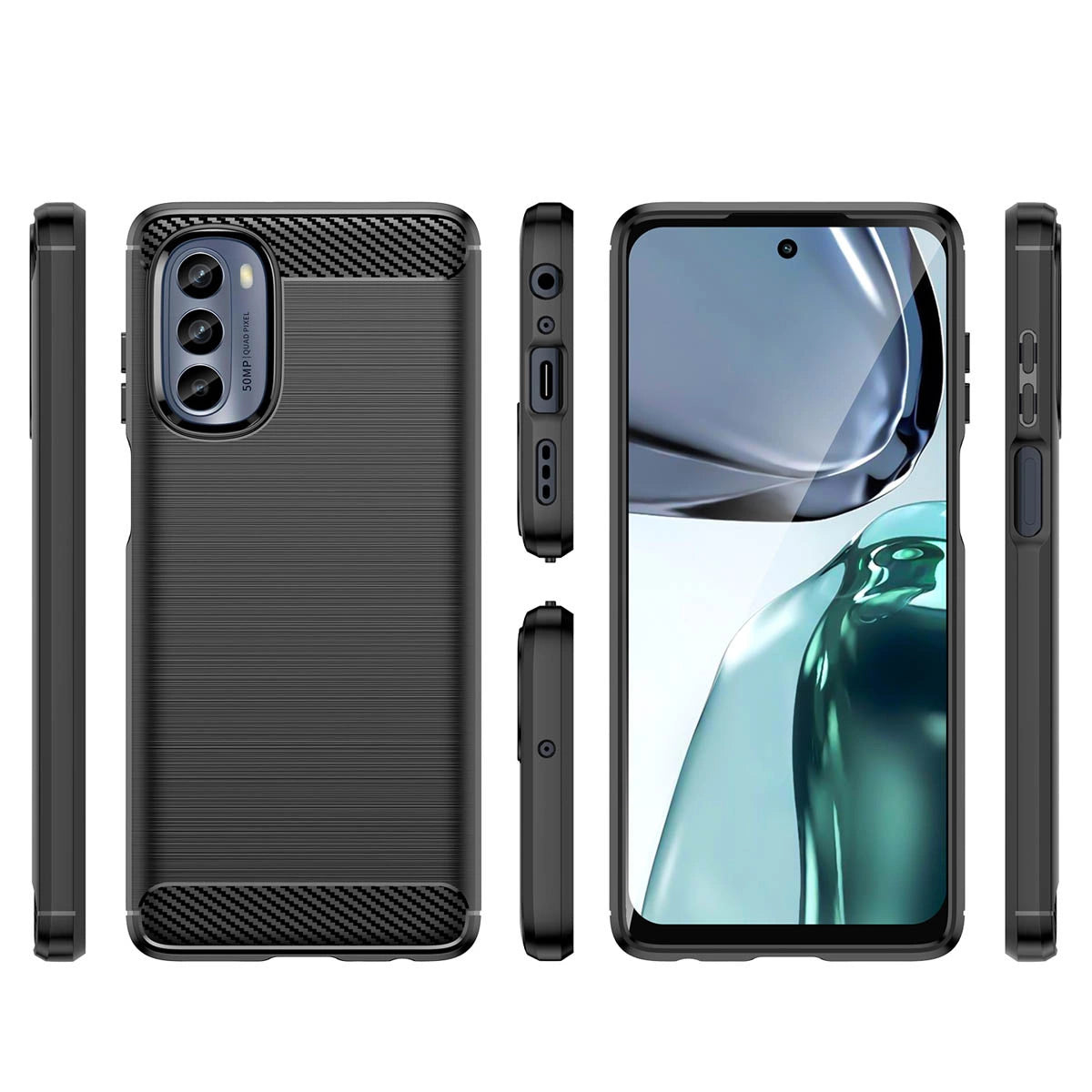 Carbon Case for Motorola Moto G62 5G flexible silicone carbon cover black_1