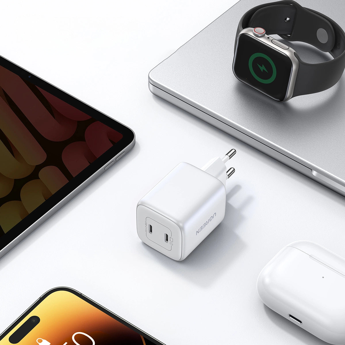 GaN Fast Charger 2 x USB-C 45W QC PD Ugreen CD294 - White_7