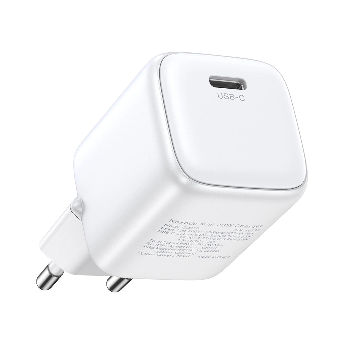 Ugreen Nexode mini CD318 15324 GaN 20W USB-C PD 3.0 / QC 4.0 network charger - white_0
