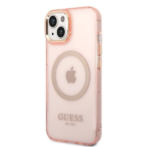 Guess GUHMP14SHTCMP iPhone 14 6.1" pink/pink hard case Gold Outline Translucent MagSafe_1