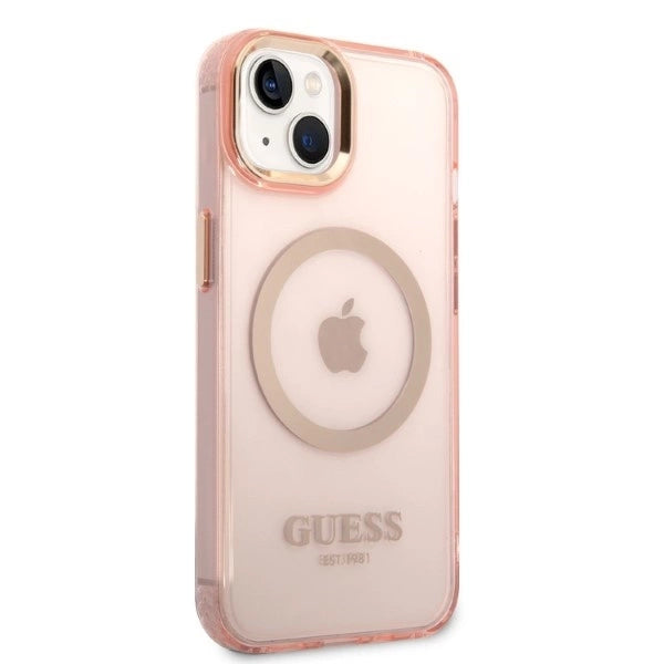 Guess GUHMP14SHTCMP iPhone 14 6.1" pink/pink hard case Gold Outline Translucent MagSafe_3