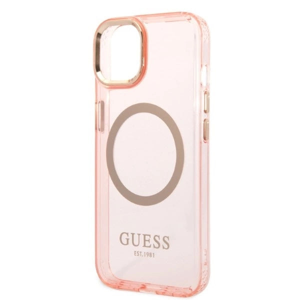 Guess GUHMP14SHTCMP iPhone 14 6.1" pink/pink hard case Gold Outline Translucent MagSafe_5