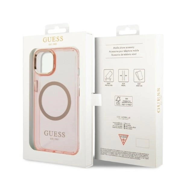 Guess GUHMP14SHTCMP iPhone 14 6.1" pink/pink hard case Gold Outline Translucent MagSafe_7