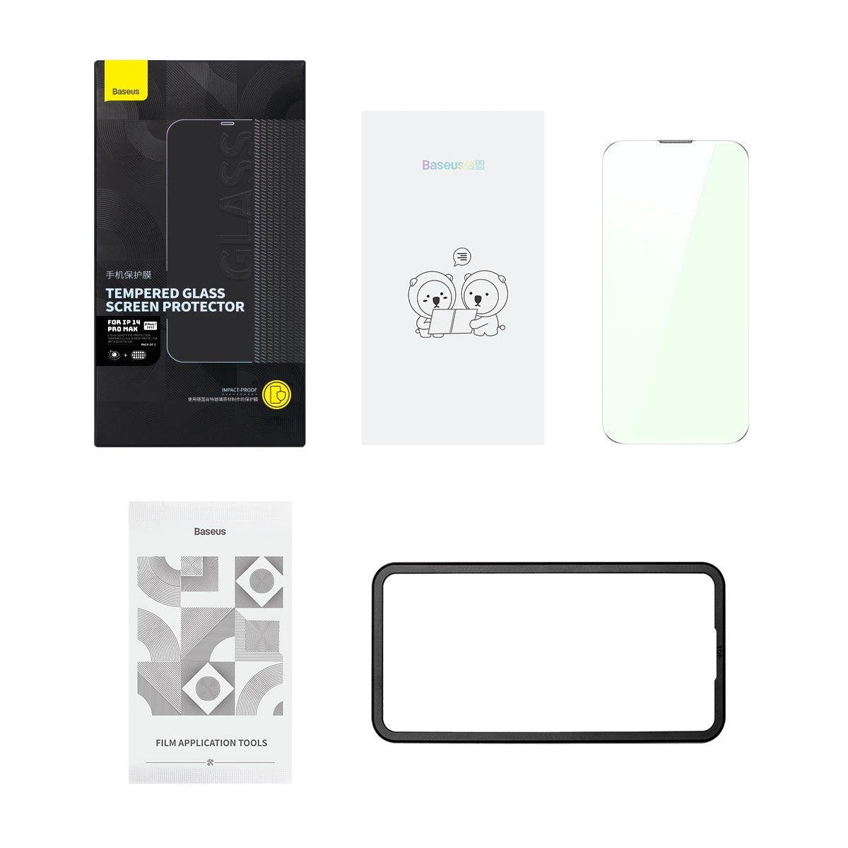 Baseus Full Screen Tempered Glass for iPhone 14 Pro Max with Anti Blue Light Filter and 0.3mm Speaker Cover + Mounting Frame_7