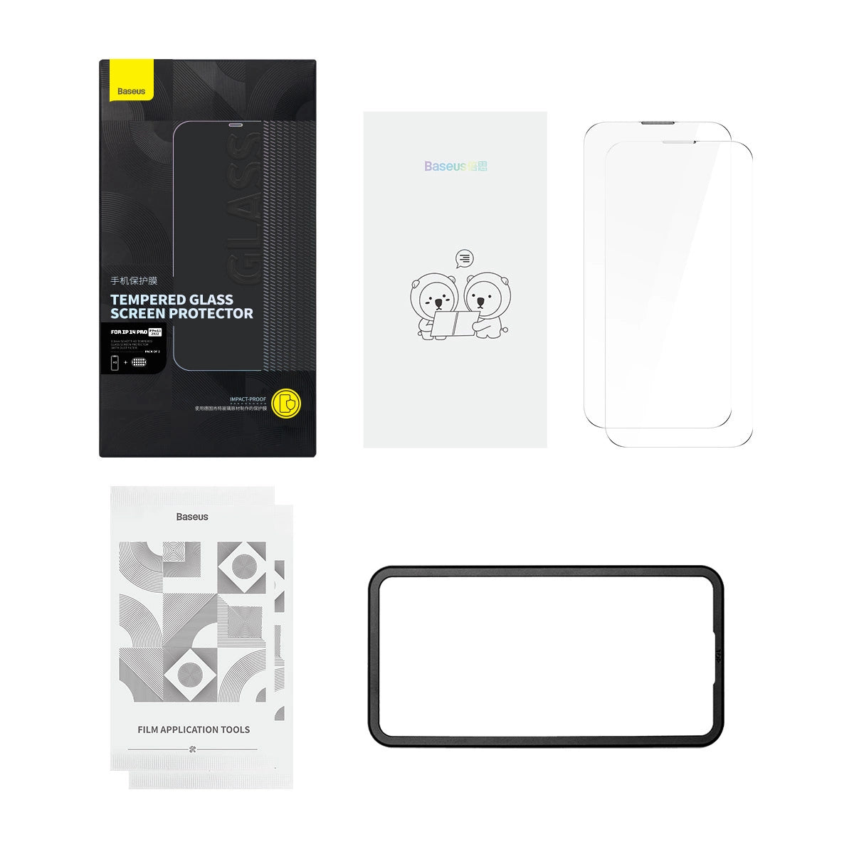 Baseus Set of 2x Tempered Glass for iPhone 14 Pro Full Screen with Speaker Cover 0.3mm + Mounting Frame_10