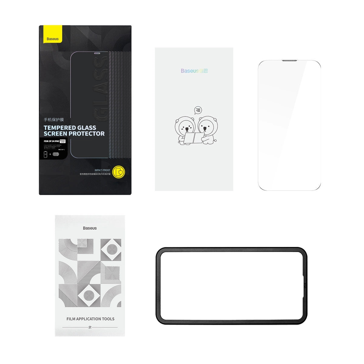 Baseus Full Screen Tempered Glass for iPhone 14 Pro with Speaker Cover 0.3mm + Mounting Frame_10