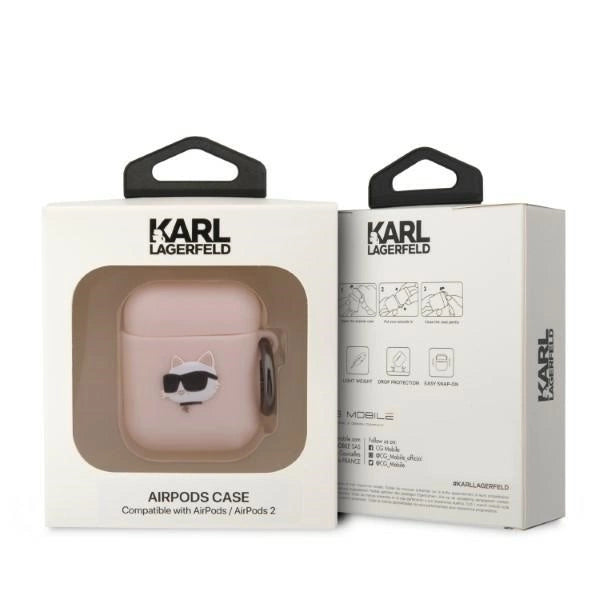 Karl Lagerfeld KLA2RUNCHP AirPods 1/2 cover pink/pink Silicone Choupette Head 3D_2