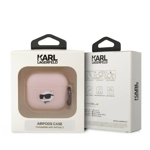 Karl Lagerfeld KLA3RUNCHP AirPods 3 cover pink/pink Silicone Choupette Head 3D_2