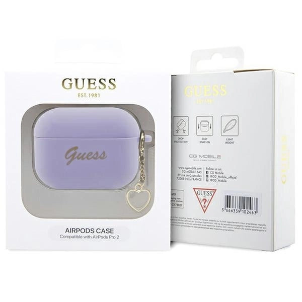 Guess GUAP2LSCHSU AirPods Pro 2 cover purple/purple Silicone Charm Heart Collection_3