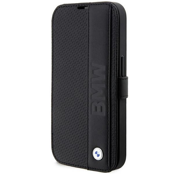 Case BMW BMBKP14L22RDPK iPhone 14 Pro 6.1" black/black bookcase Leather Textured&Stripe_0