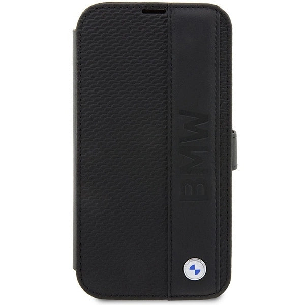 Case BMW BMBKP14L22RDPK iPhone 14 Pro 6.1" black/black bookcase Leather Textured&Stripe_1