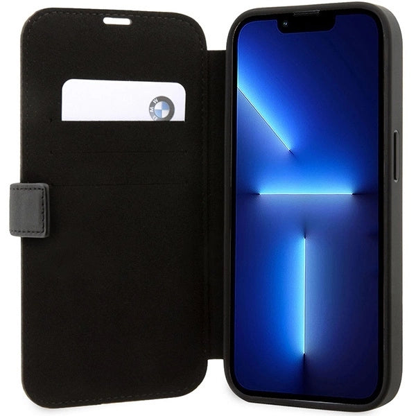 Case BMW BMBKP14L22RDPK iPhone 14 Pro 6.1" black/black bookcase Leather Textured&Stripe_5