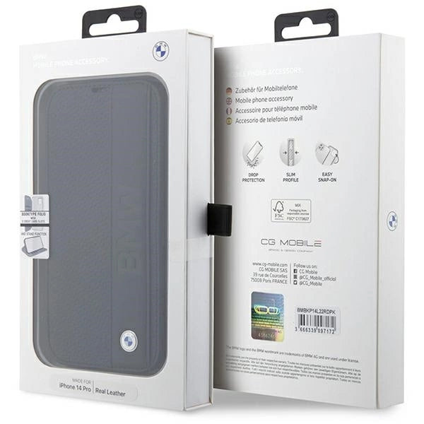 Case BMW BMBKP14L22RDPK iPhone 14 Pro 6.1" black/black bookcase Leather Textured&Stripe_6
