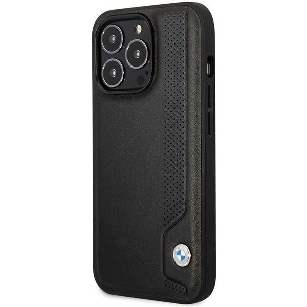 Case BMW BMHCP14L22RBDK iPhone 14 Pro 6.1" black/black hardcase Leather Blue Dots_1
