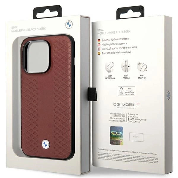 Case BMW BMHCP14L22RFGR iPhone 14 Pro 6.1" Burgundy/burgundy Leather Diamond Pattern_7