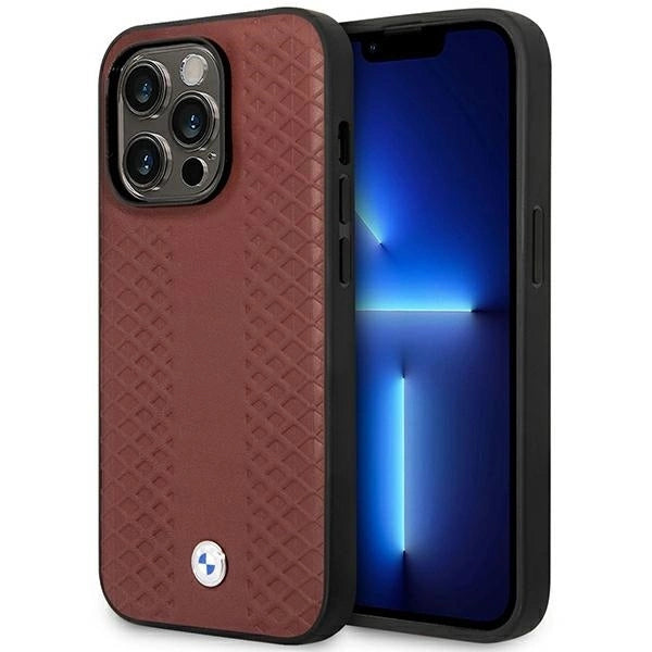 Case BMW BMHMP14X22RFGR iPhone 14 Pro Max 6.7" Burgundy/burgundy Leather Diamond Pattern MagSafe_0