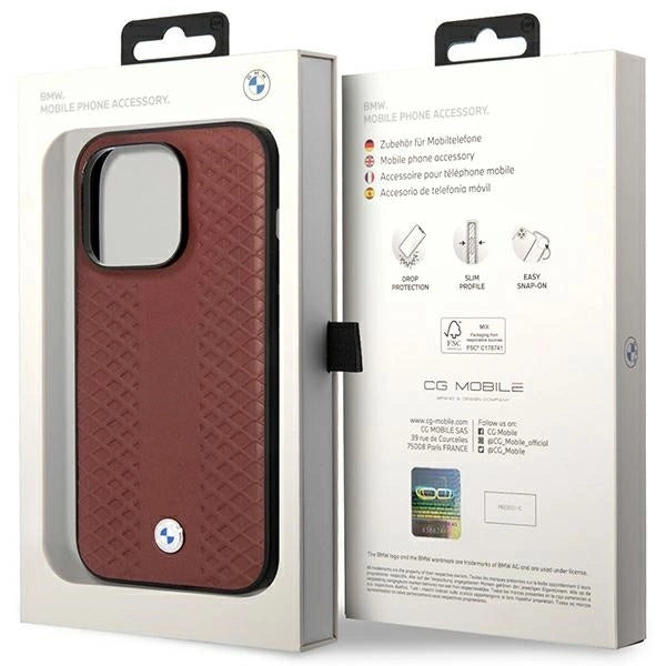 Case BMW BMHMP14X22RFGR iPhone 14 Pro Max 6.7" Burgundy/burgundy Leather Diamond Pattern MagSafe_7