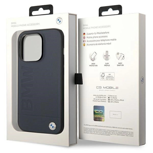 Case BMW BMHMP14XSLLNA iPhone 14 Pro Max 6.7" navy/navy hardcase Leather Hot Stamp MagSafe_7