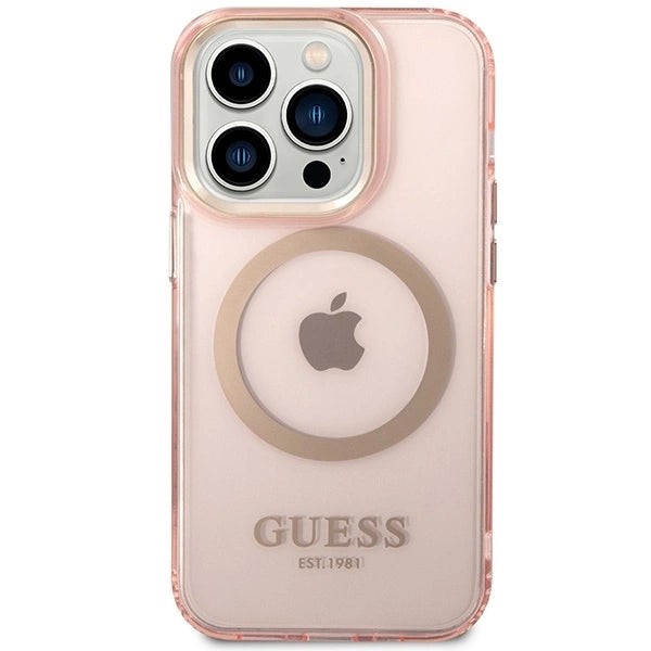 Guess GUHMP14XHTCMP iPhone 14 Pro Max 6.7" pink/pink hard case Gold Outline Translucent MagSafe_2
