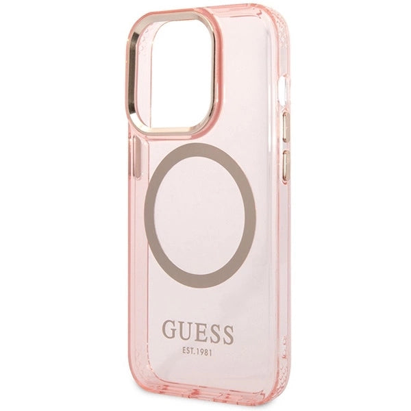 Guess GUHMP14XHTCMP iPhone 14 Pro Max 6.7" pink/pink hard case Gold Outline Translucent MagSafe_5
