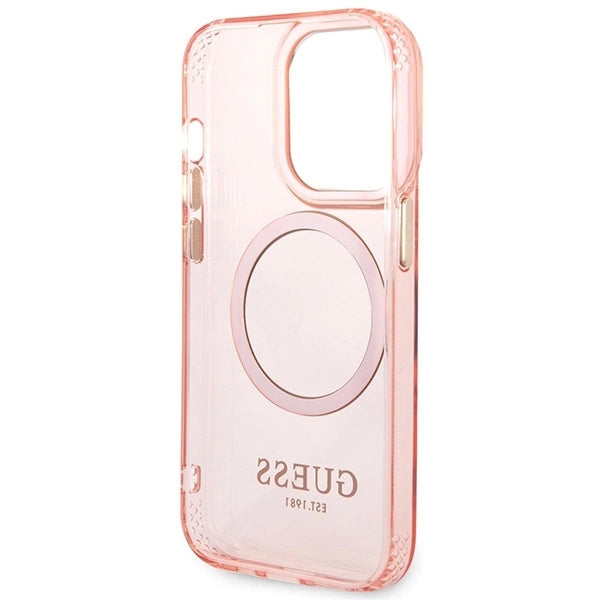 Guess GUHMP14XHTCMP iPhone 14 Pro Max 6.7" pink/pink hard case Gold Outline Translucent MagSafe_6