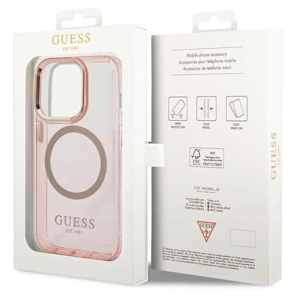 Guess GUHMP14XHTCMP iPhone 14 Pro Max 6.7" pink/pink hard case Gold Outline Translucent MagSafe_7