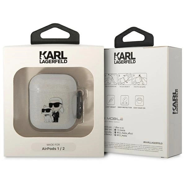 Karl Lagerfeld KLA2HNKCTGT Airpods 1/2 cover transparent Gliter Karl&Choupette_2