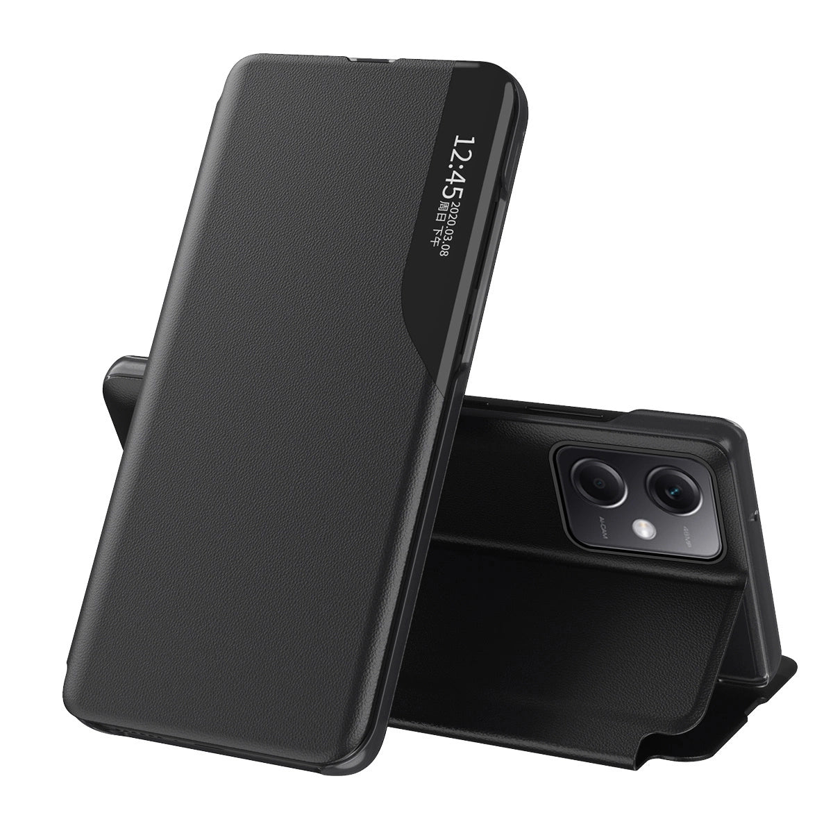Eco Leather View Case Cover for Xiaomi Redmi Note 12 5G / Poco X5 5G with Flip Stand Black_0