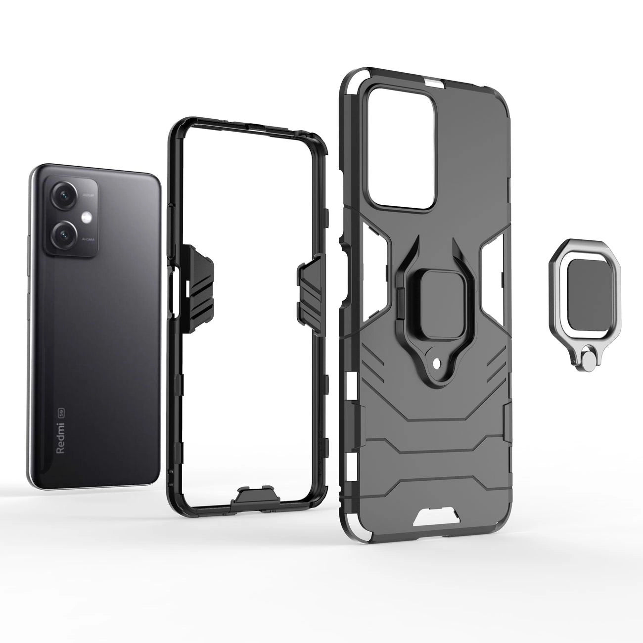 Ring Armor Case for Xiaomi Redmi Note 12 5G / Poco X5 5G Armor Cover Magnetic Holder Ring Black_13