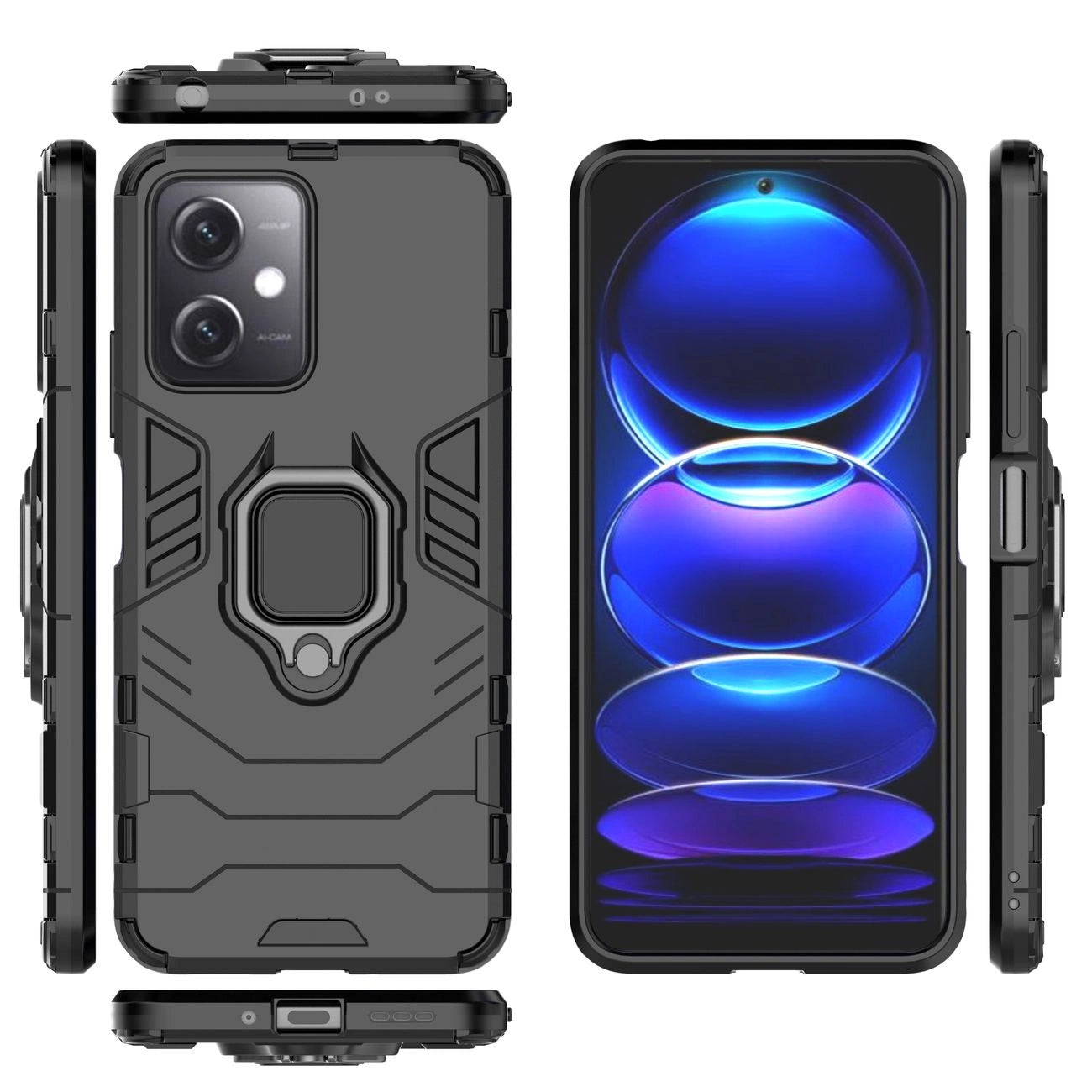 Ring Armor Case for Xiaomi Redmi Note 12 5G / Poco X5 5G Armor Cover Magnetic Holder Ring Black_2