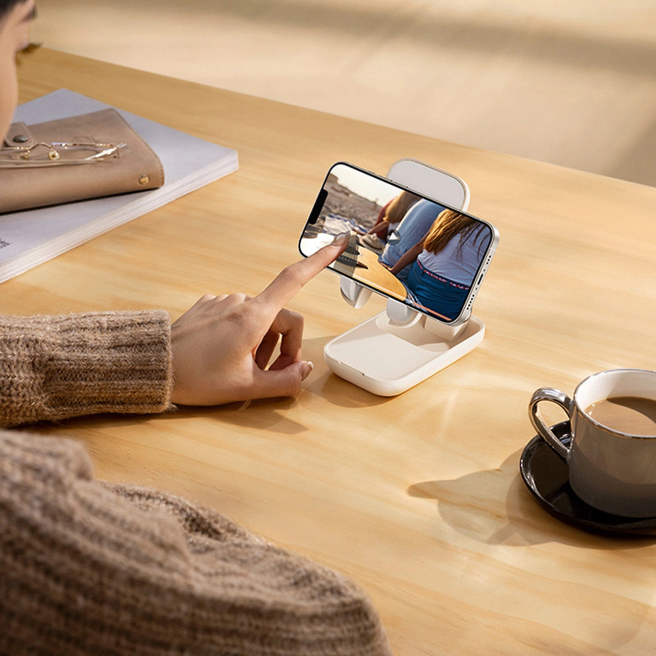 Adjustable phone stand with mirror Baseus Seashell Series - beige_19