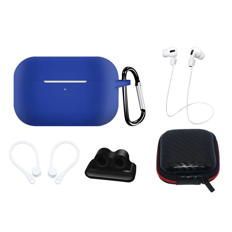 Silicone Case Set for AirPods Pro 2 / AirPods Pro 1 + Case / Ear Hook / Neck Strap / Watch Strap Holder / Carabiner - blue_0
